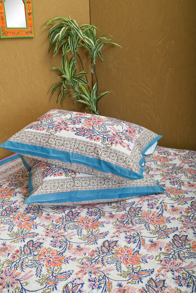 Blue & White Floral Reversible Cotton Double Duvet Set - Serene Elegance for Your Bedroom