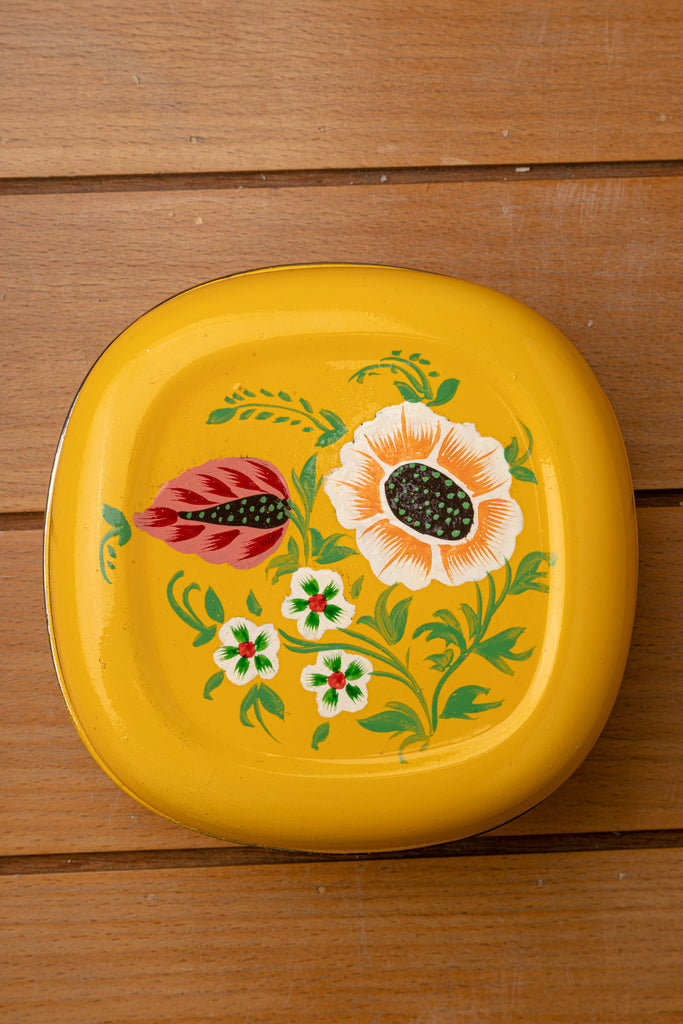 Hand Painted Yellow Floral Sandwich Tin