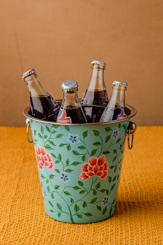 Hand Painted Turquoise Floral Beer Bucket
