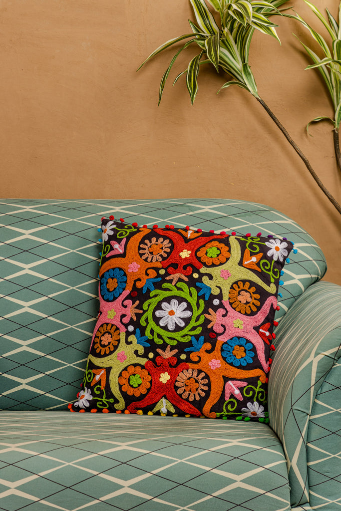 BlackHand Embroidered Cotton Cushion Cover