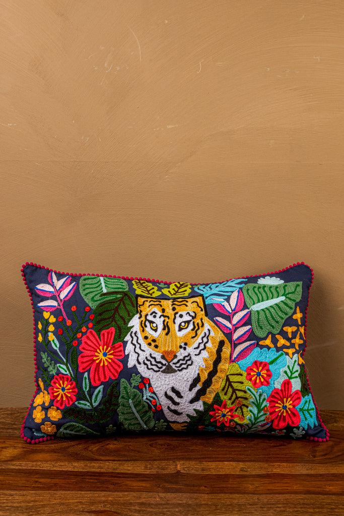 Multicolor Embroidered Cotton Cushion Cover
