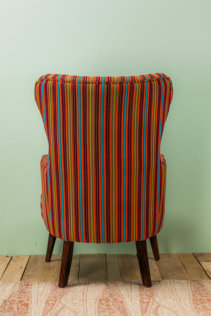 Multicolour Striped Velvet Armchair