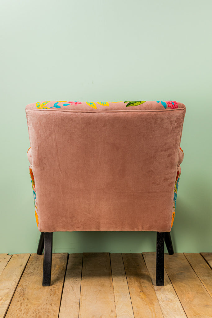 Elegant Soft Pink Embroidered Bloomberg Velvet Armchair: Luxurious Comfort for Your Living Space