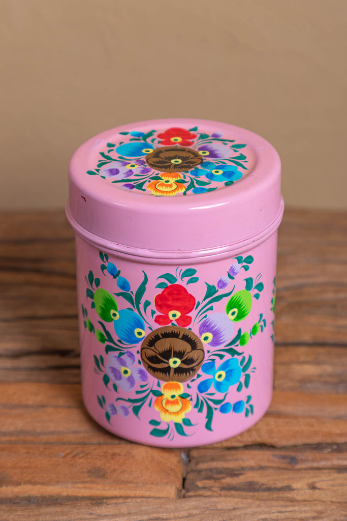 Hand Painted Pink Floral Stainless Steel Canister