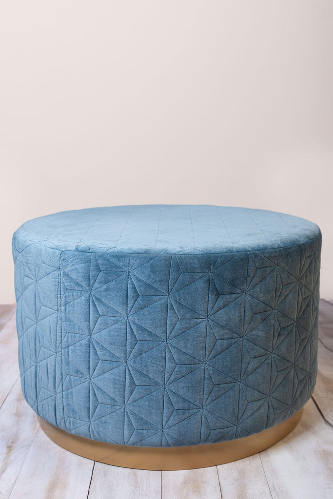 Smoke Blue Quilted Cotton Velvet Ottoman