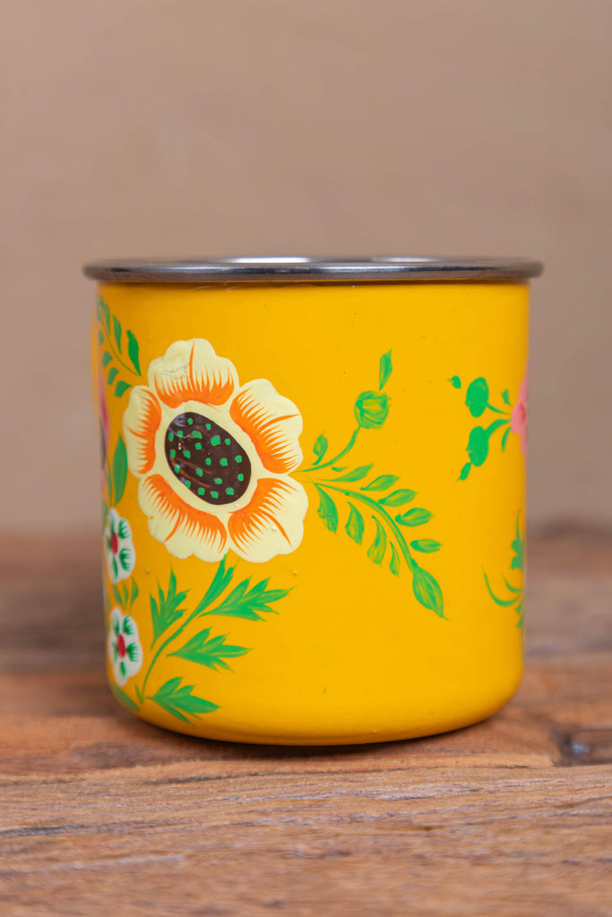 Hand Painted  Yellow Floral Stainless Steel Mug