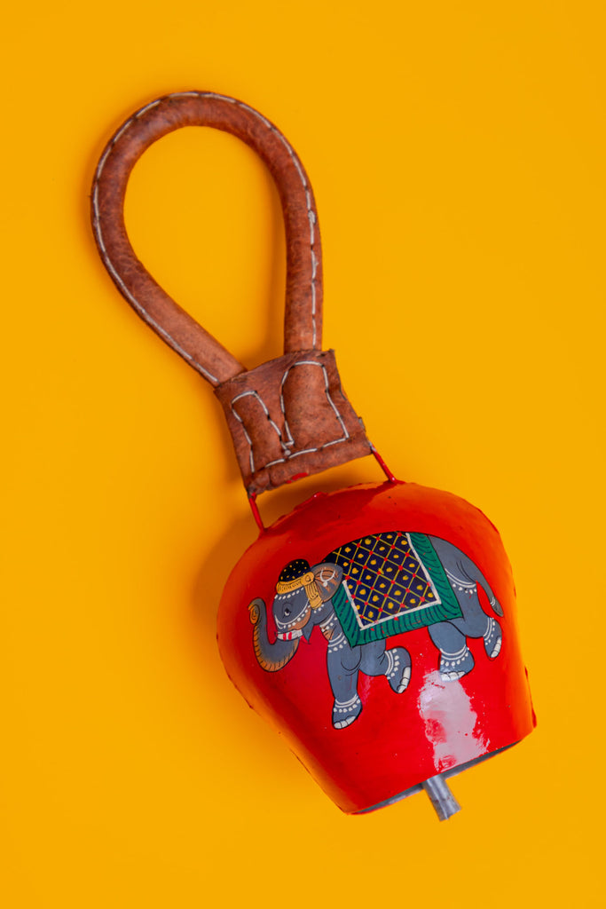 Red Elephant Handpainted Cow Bell Hanging