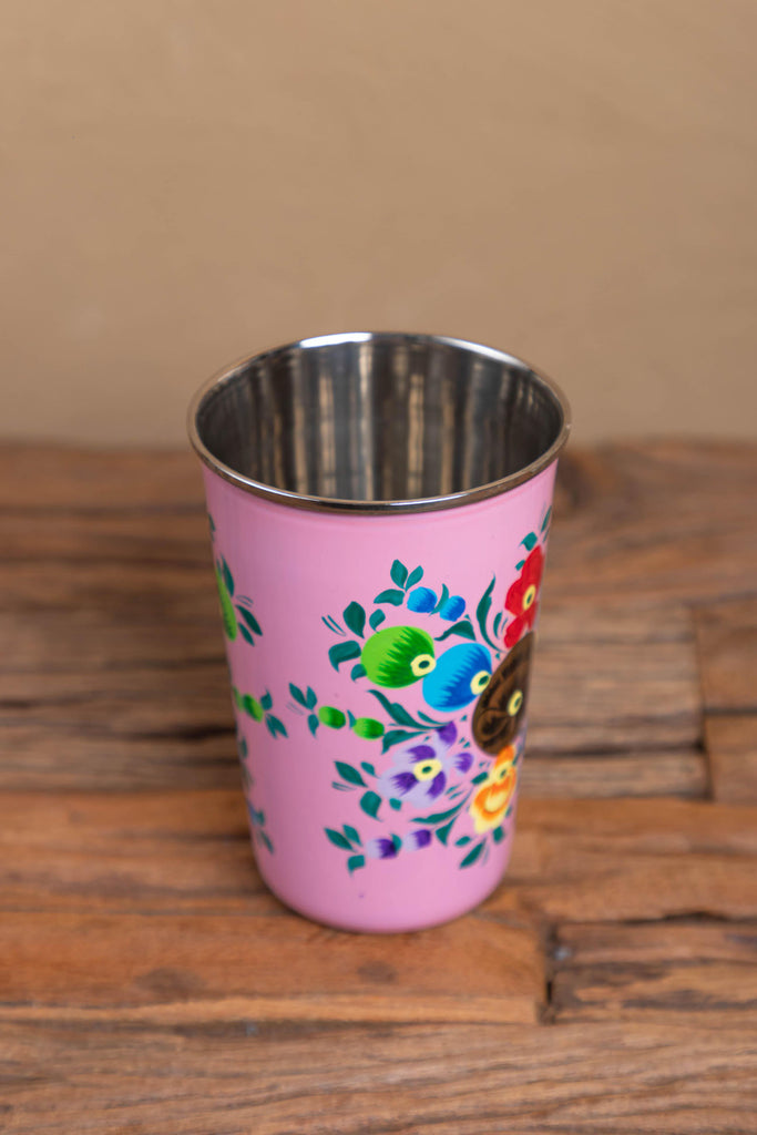Hand Painted Pink Floral Stainless Steel Tumbler 