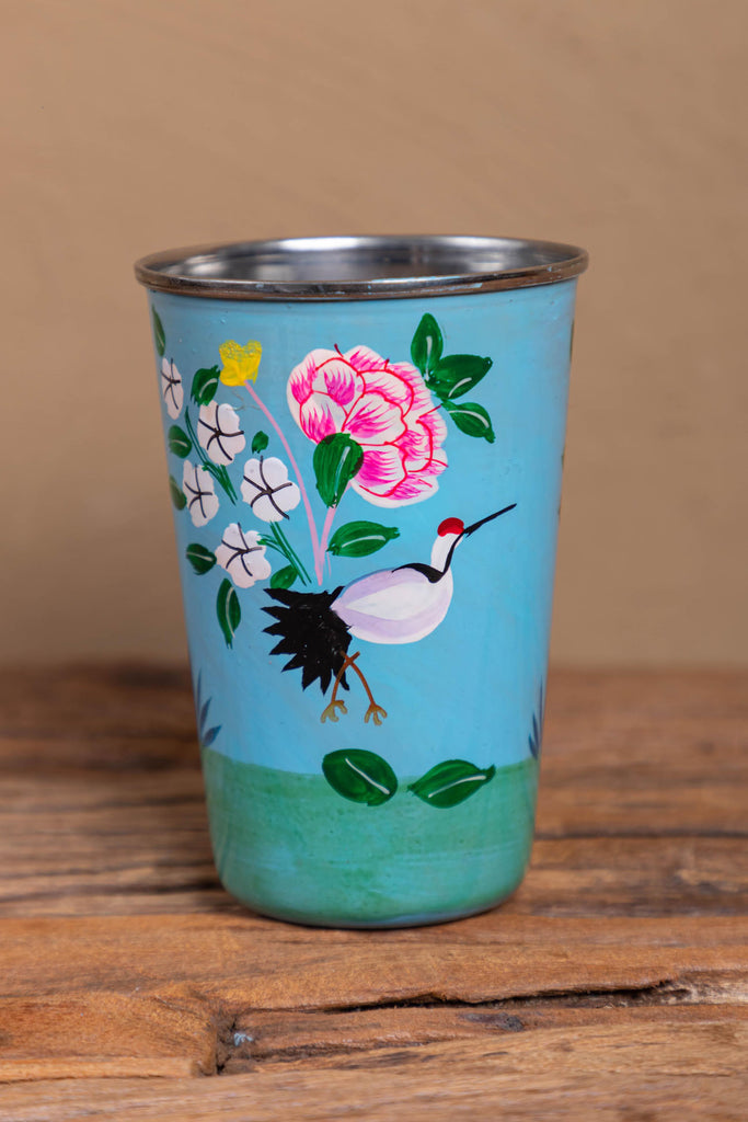 Hand Painted Sky Blue Floral Stainless Steel Tumbler