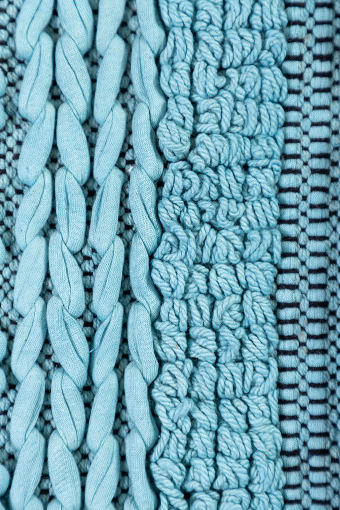 Teal Cotton Shaggy Rug with Braids & Loops