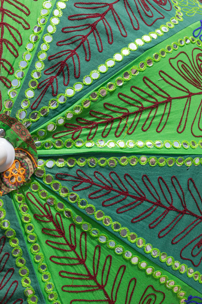 Dark Green Hand Embroidered Cotton Garden Umbrella