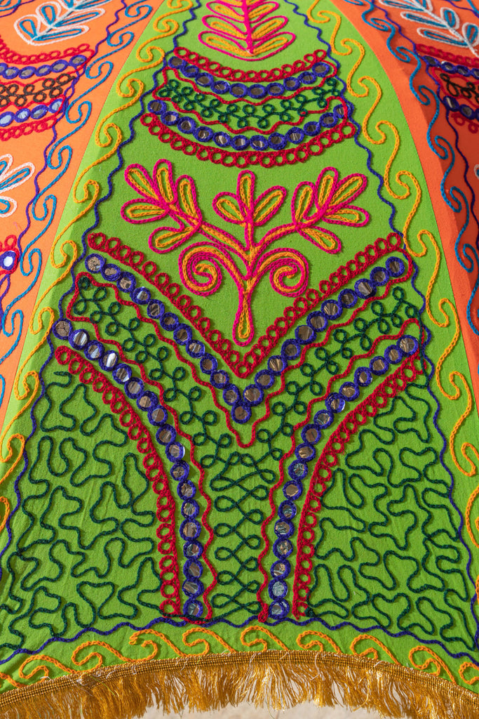 Orange & Green Hand Embroidered Garden Umbrella