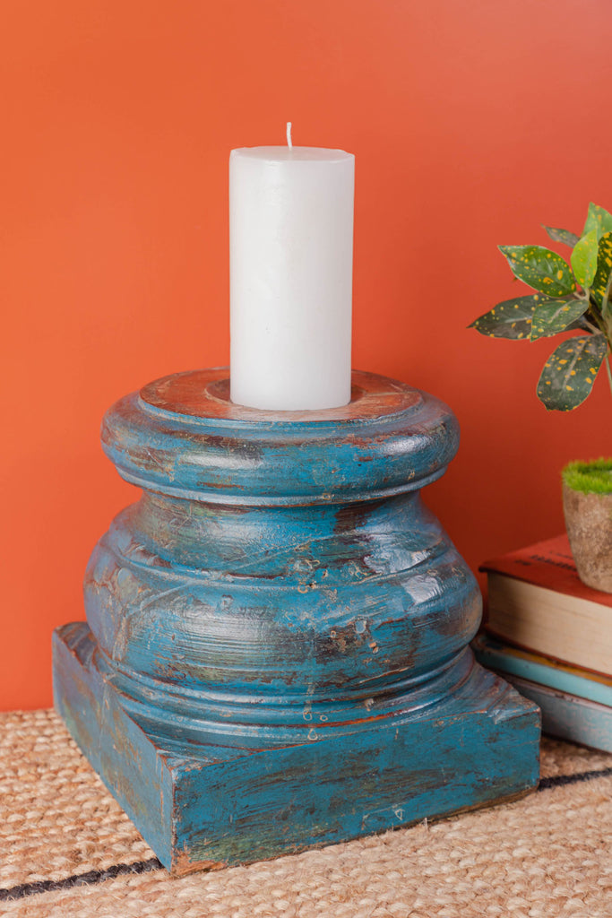 Sky Blue Cylindrical-shaped Vintage Candle Stand