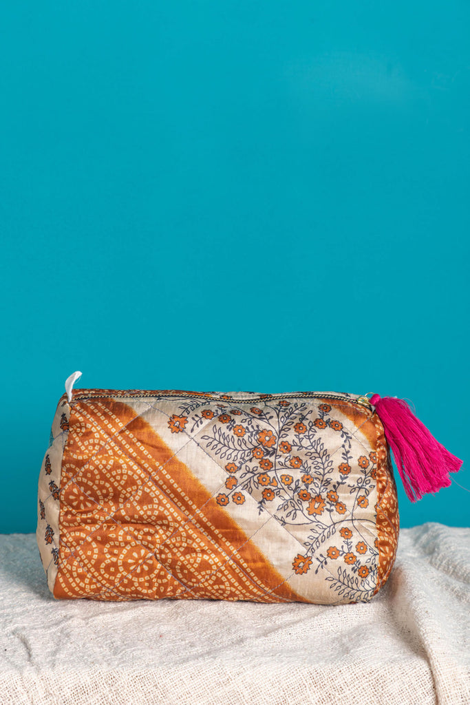 Copper Recycled Saree Beauty Bag