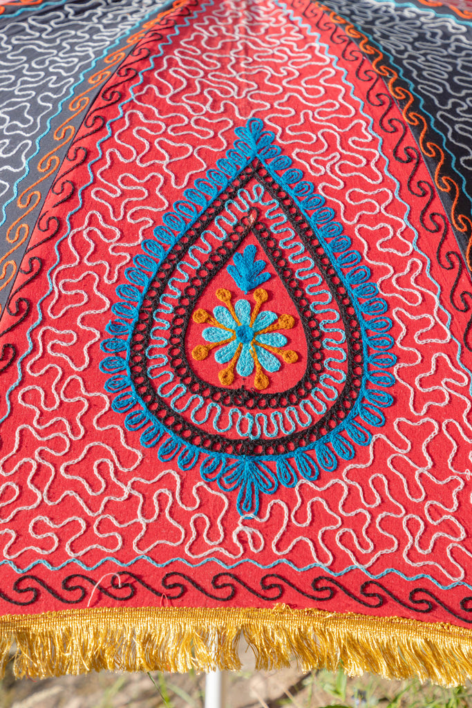 Red & Black Hand Embroidered Garden Umbrella