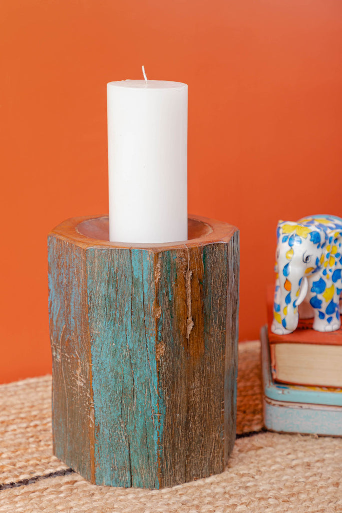 Rustic Blue Antique Candle Stand 