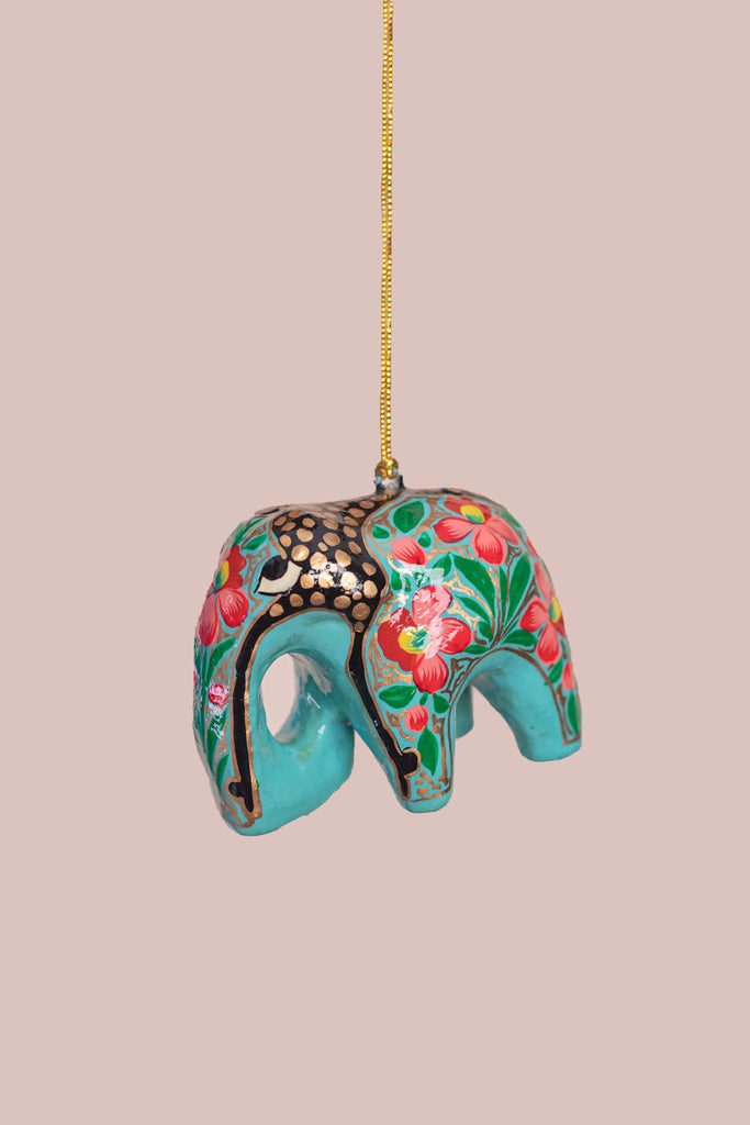 Sea Green Floral Painted Christmas Hanging Elephant | Birch&Yarn