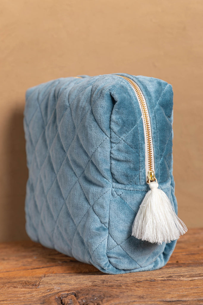 Smoke Blue Quilted Cotton Velvet Carry Clutch