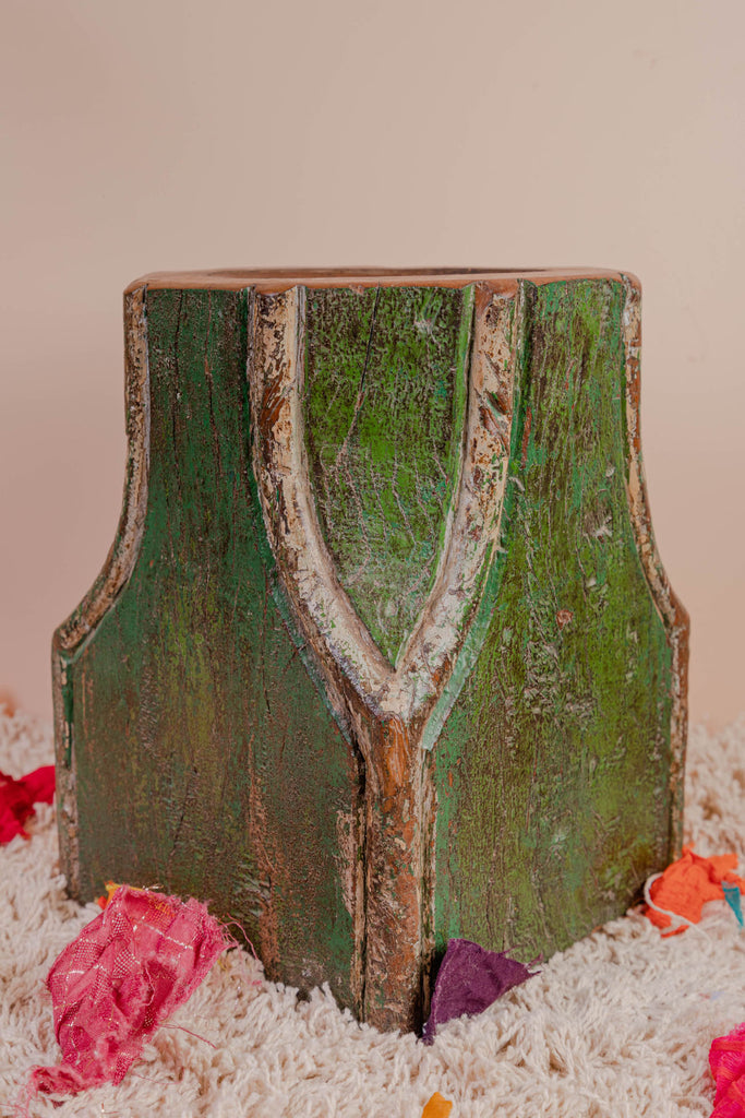 Rustic Green Vintage Pillar Candle Stand