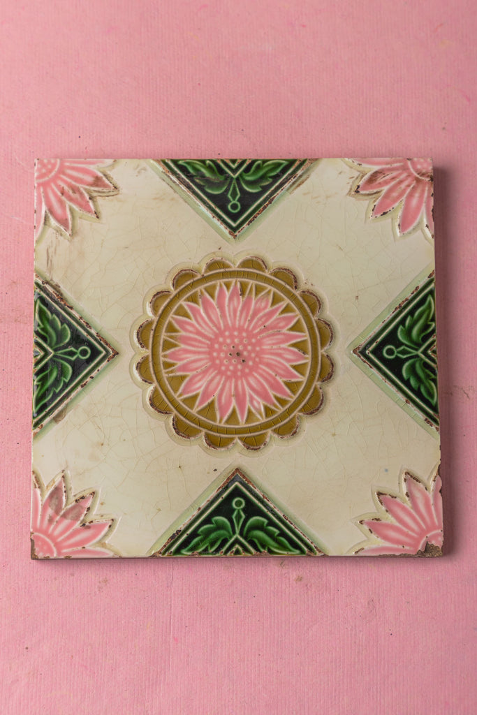 White Rangoli Printed Antique Ceramic Tile
