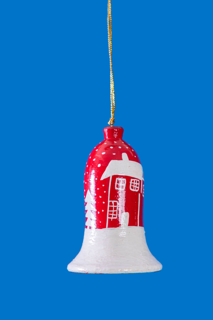Hand Painted Hut White & Red Christmas Hanging Bell | Birch&Yarn