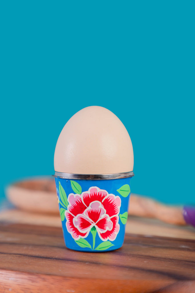Smoke Blue Hand Painted Stainless Steel Egg Cup