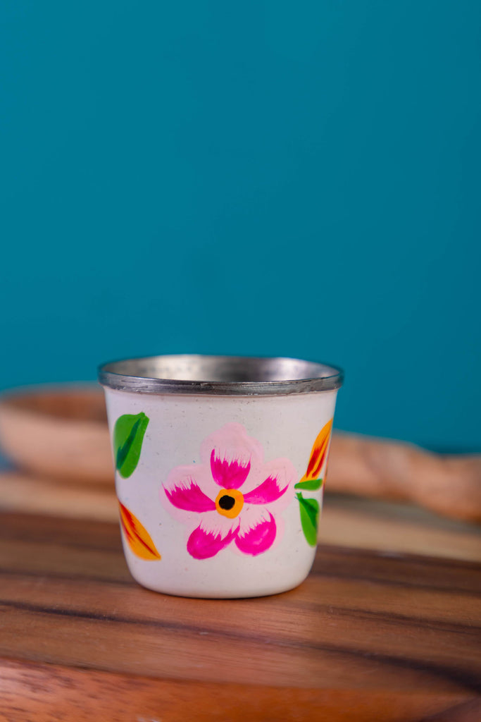 White Hand Painted Stainless Steel Egg Cup