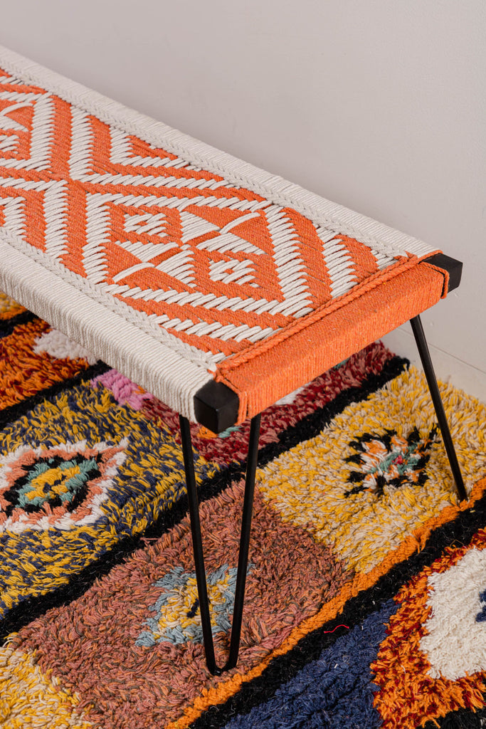 Orange & White Recycled Cotton Hand Strapped Bench | Birch&Yarn