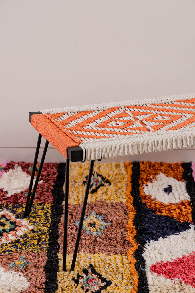 Orange & White Recycled Cotton Hand Strapped Bench | Birch&Yarn