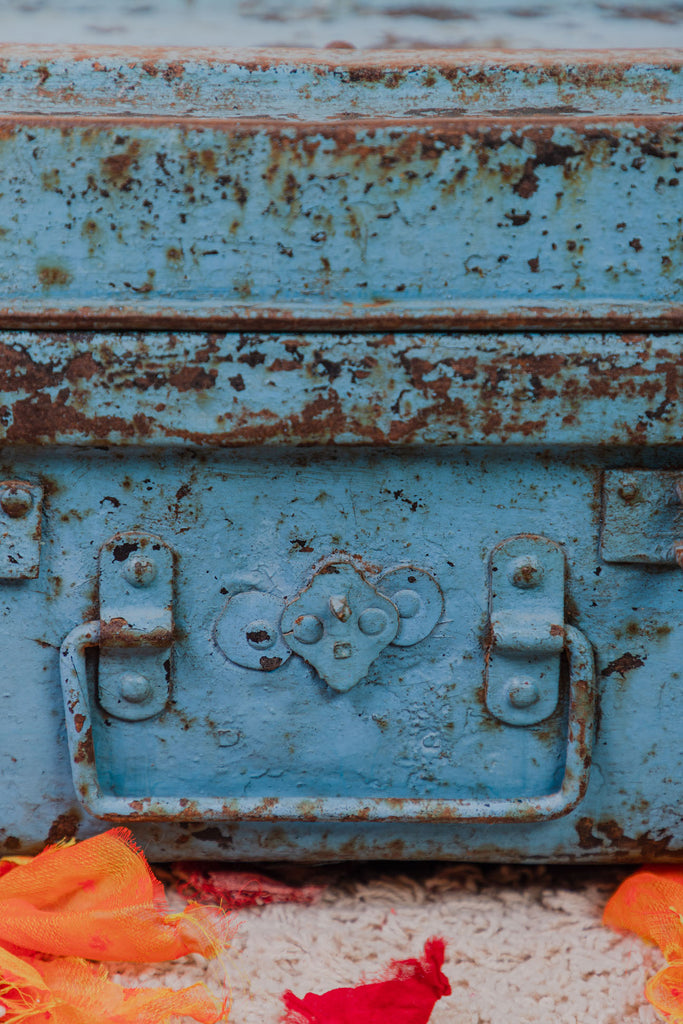 Rustic Blue Vintage&Antique Iron Trunk | Birch&Yarn