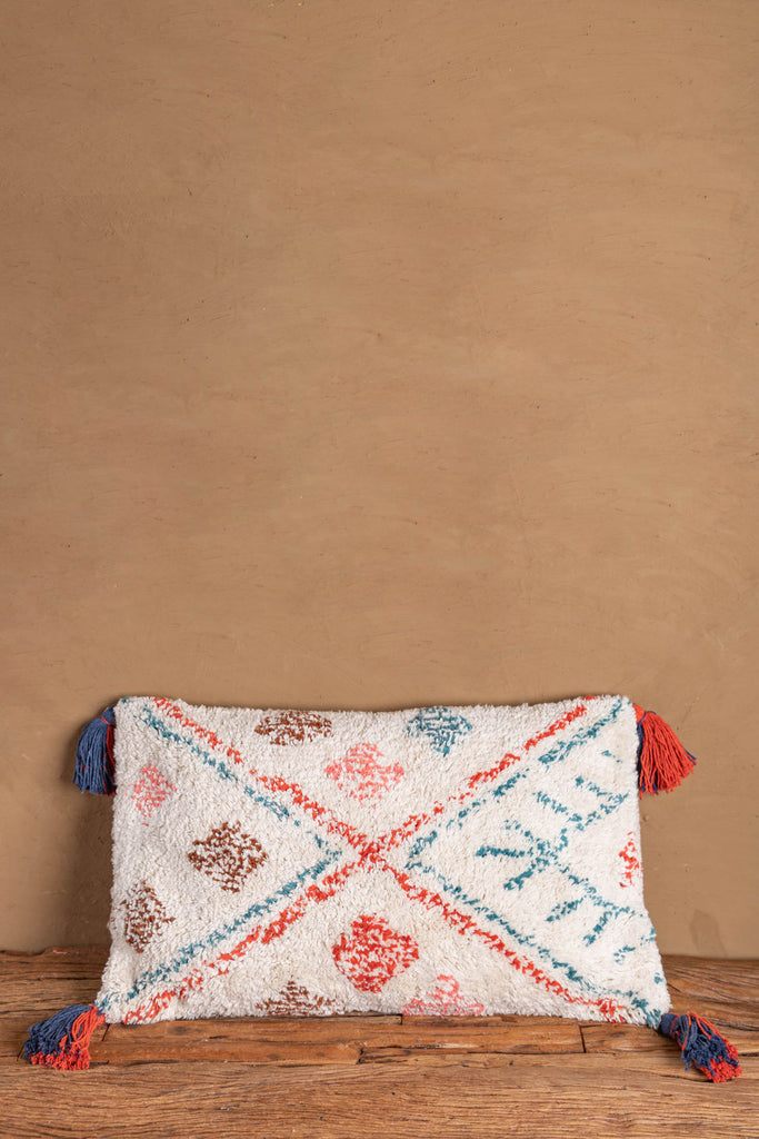 Warli Red Blue Hand Tufted Cotton Cushion Cover | Birch&Yarn
