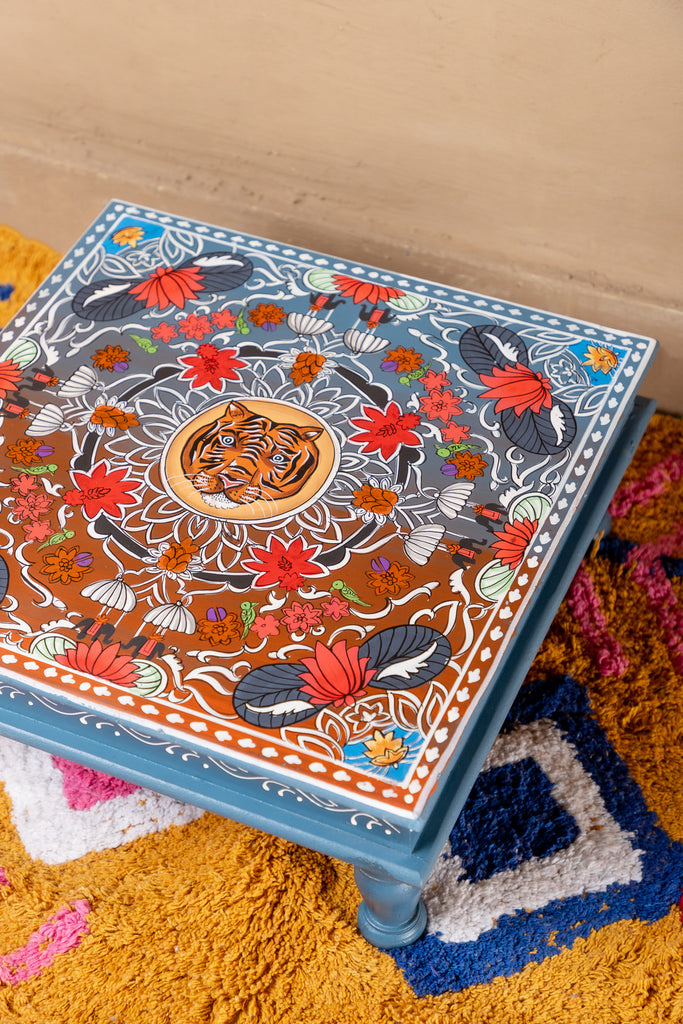 Exquisite Artistry: Tiger Hand Painted Jewelled Bajot - A Statement Piece for Cultural Décor