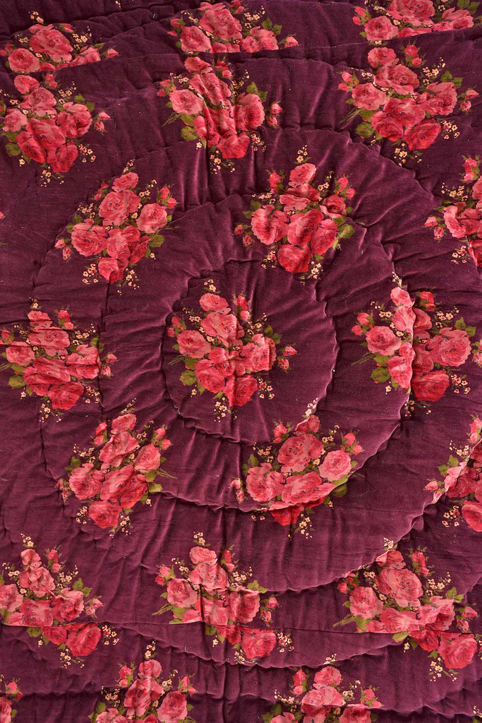 Vermilion Hand-Quilted Floral Cotton Velvet Quilt