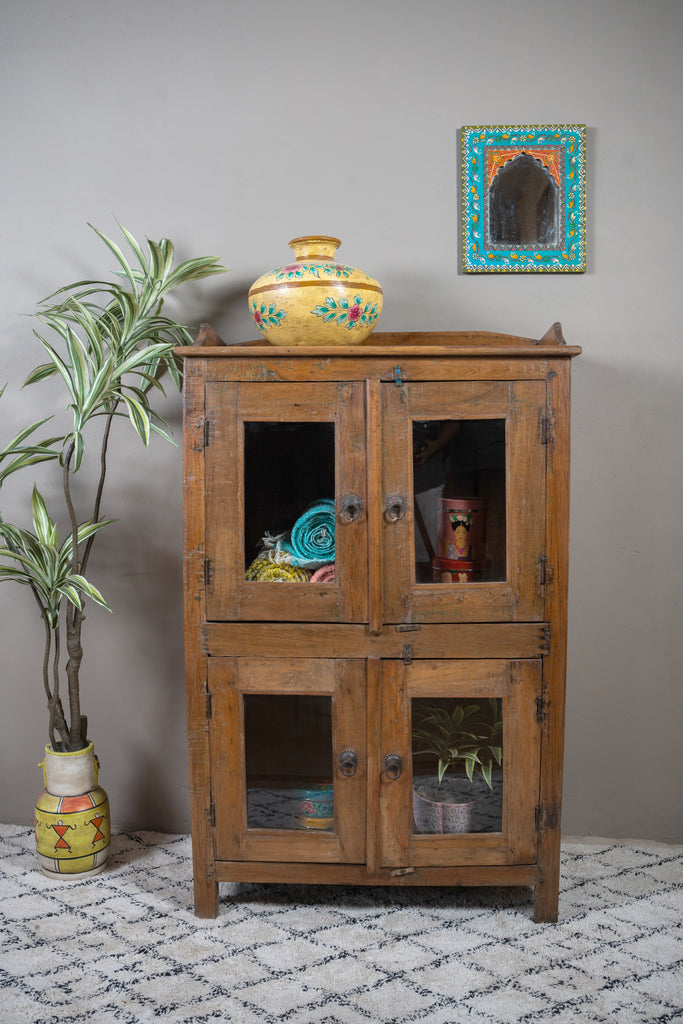 Natural Vintage Wooden 4 Door Cabinet  - W:82cm D:40cm H:132cm