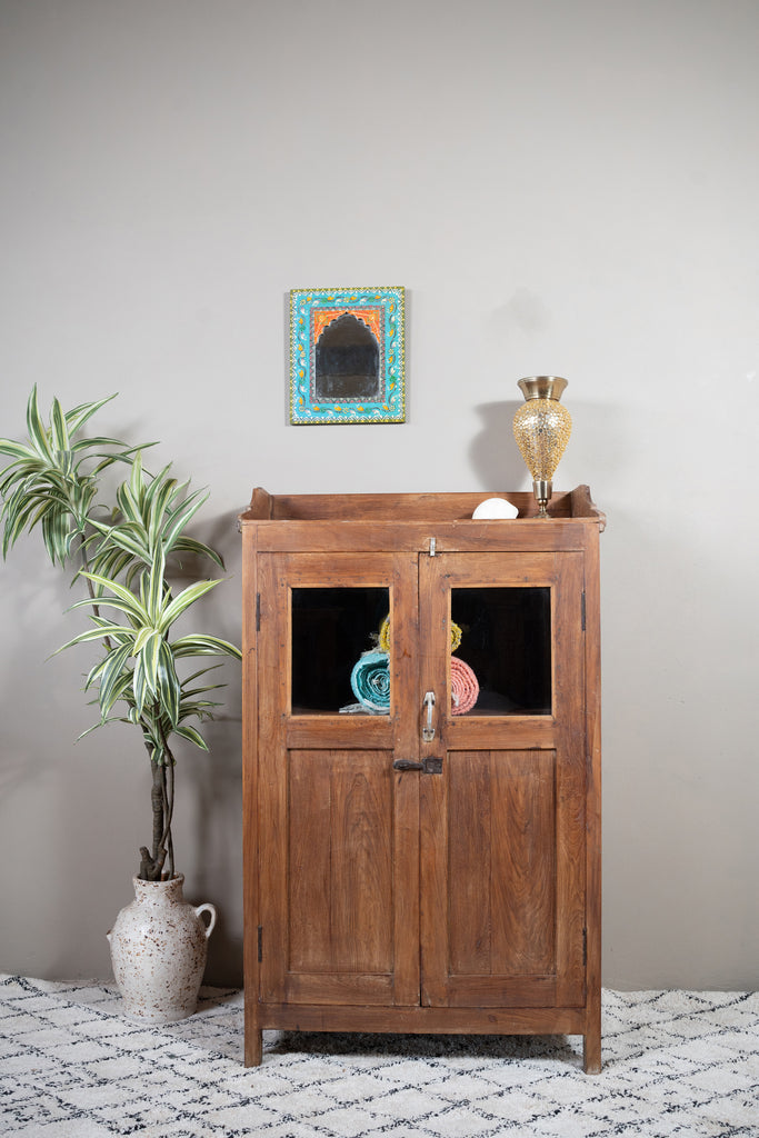 Brown Vintage 2 Door Wooden Cabinet - W:79cm D:45cm H:129cm