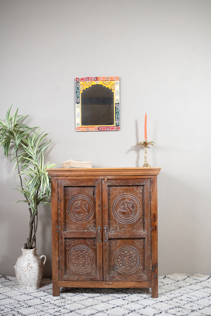 Natural Carved Wooden Cabinet - W:88cm D:43cm H:100cm