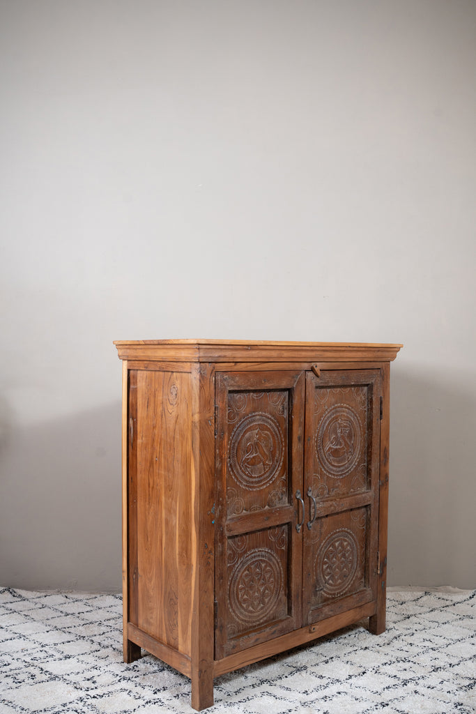 Natural Carved Wooden Cabinet - W:88cm D:43cm H:100cm