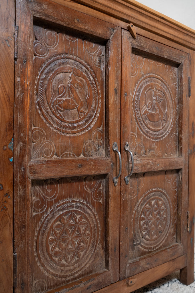 Natural Carved Wooden Cabinet - W:88cm D:43cm H:100cm