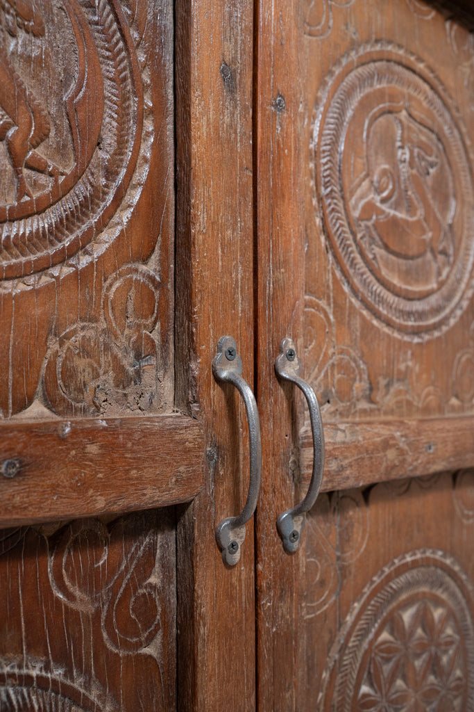 Natural Carved Wooden Cabinet - W:88cm D:43cm H:100cm