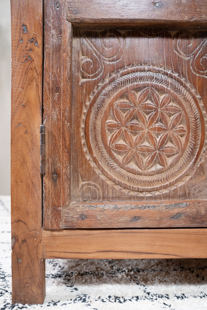 Natural Carved Wooden Cabinet - W:88cm D:43cm H:100cm