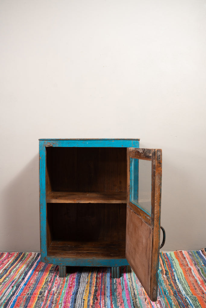 Blue Vintage Wooden Side Cupboard - W:52cm D:32cm H:73cm