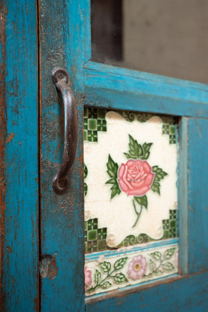 Blue Vintage Wooden Side Cupboard - W:52cm D:32cm H:73cm