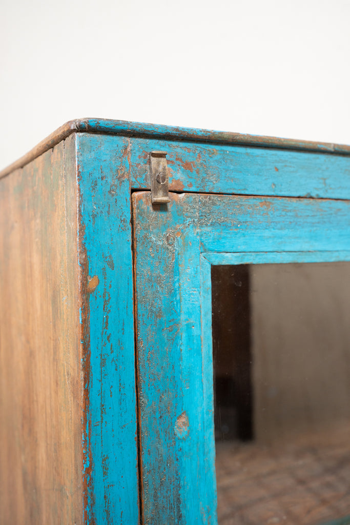 Blue Vintage Wooden Side Cupboard - W:52cm D:32cm H:73cm