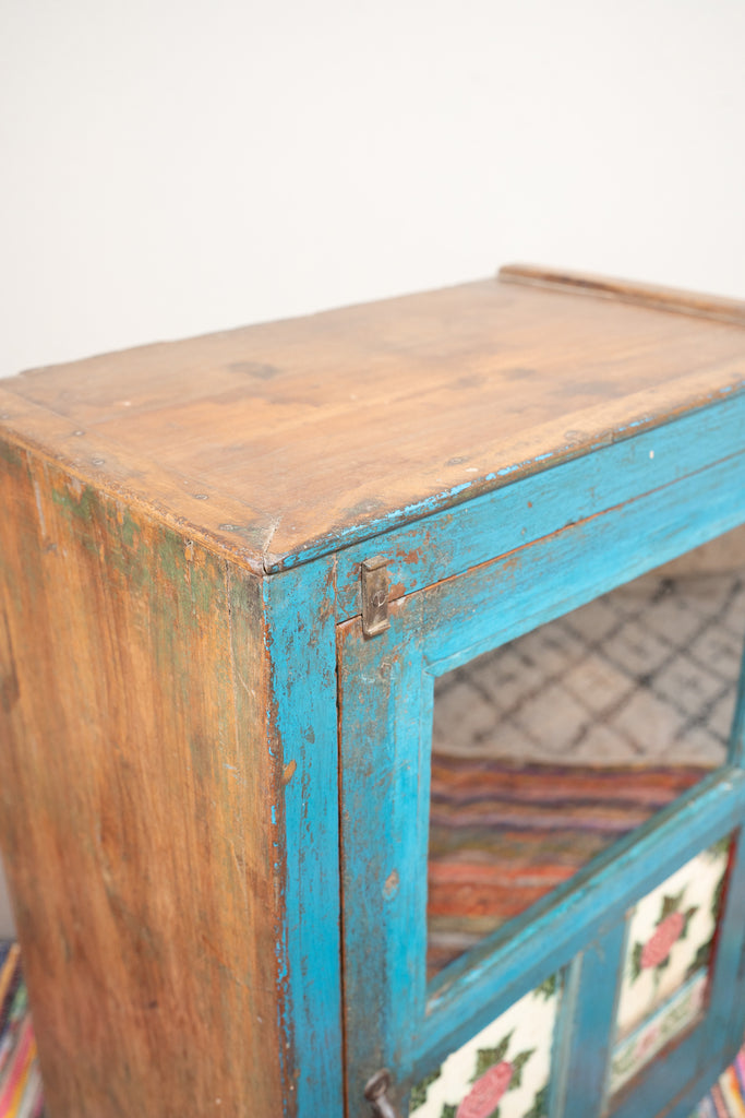 Blue Vintage Wooden Side Cupboard - W:52cm D:32cm H:73cm