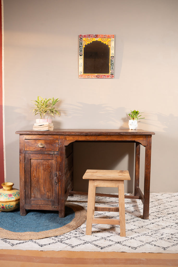 Dark Brown Vintage Wooden Study Table - W:120cm D:77cm H:77cm