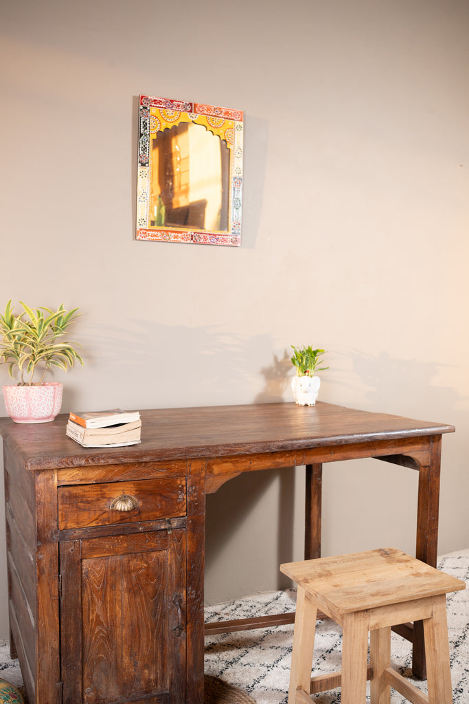 Dark Brown Vintage Wooden Study Table - W:120cm D:77cm H:77cm