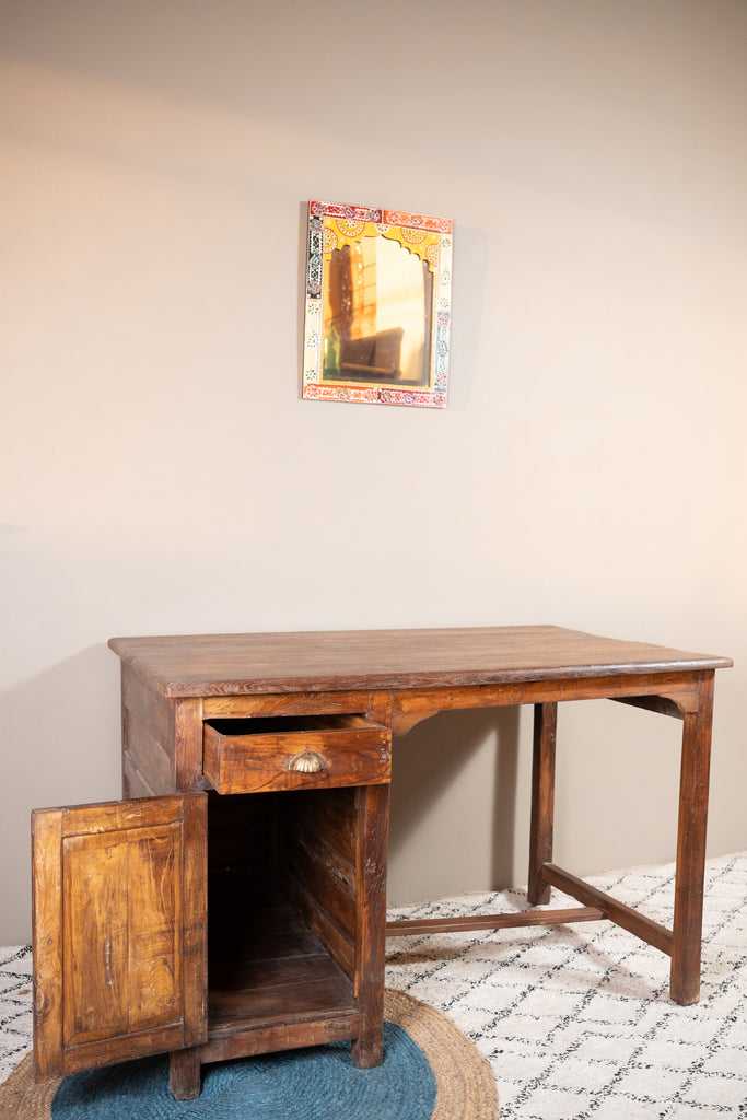 Dark Brown Vintage Wooden Study Table - W:120cm D:77cm H:77cm