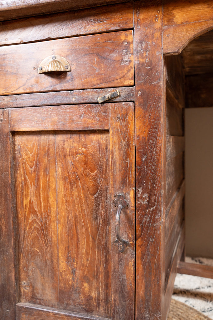 Dark Brown Vintage Wooden Study Table - W:120cm D:77cm H:77cm