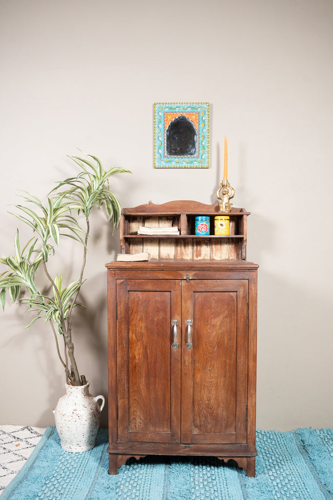 Vintage Brown 2 Door Cabinet With Table - W:68cm D:48cm H:130cm