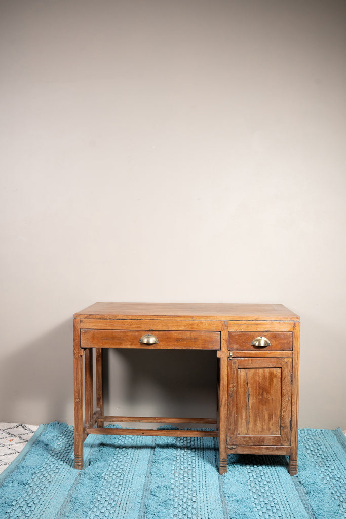 Brown Vintage2 Drawers  Wooden Study Table - W:105cm D:52cm H:76cm